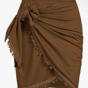 Women’s Amazon Slit Boho Side Wrap Skirt with Mini Tassels NWT